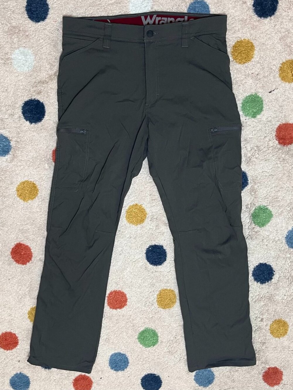 Wrangler ATG Mens 34x30 Gray Hiking Pants Stretch Nylon Zip Pockets Outdoor Trai